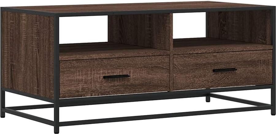 The Living Store Salontafel 100x50x45 cm bewerkt hout en metaal bruin eikenkleur Salontafel Houten Salontafel Industrieel Meubilair Tv Tafels Koffietafel