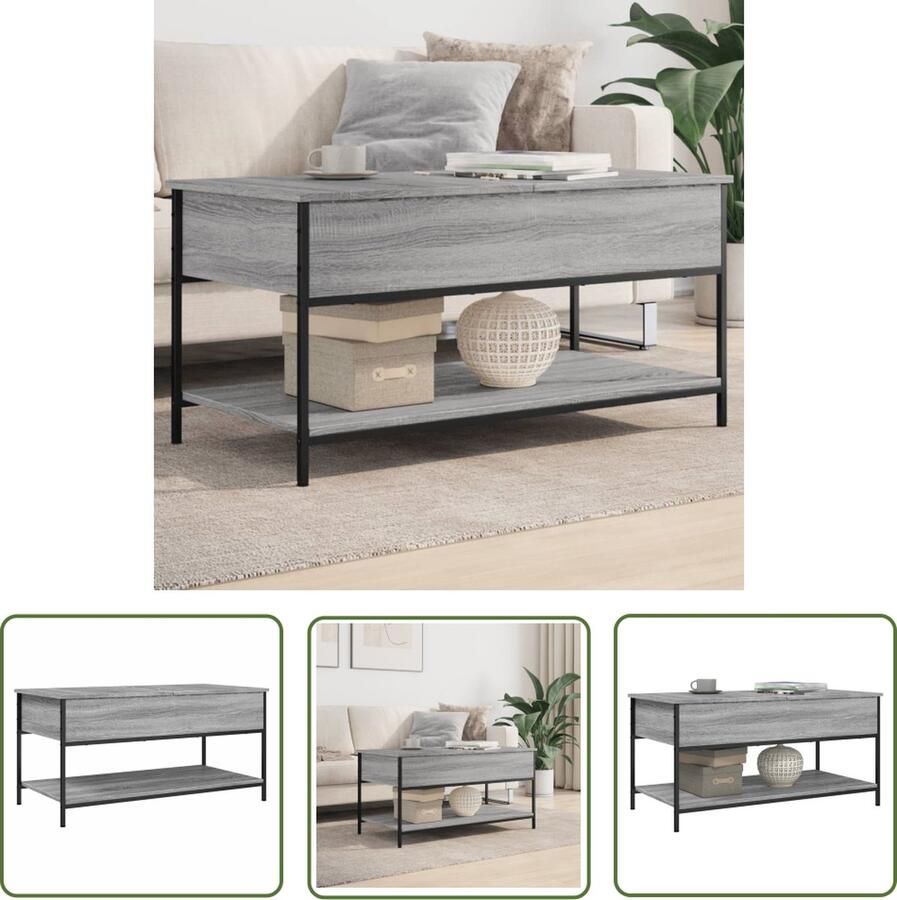 The Living Store Salontafel 100x50x50 cm bewerkt hout en metaal grijs sonoma Salontafel Trendy Salontafel Houten Salontafel Grijze Salontafel Salontafeltje