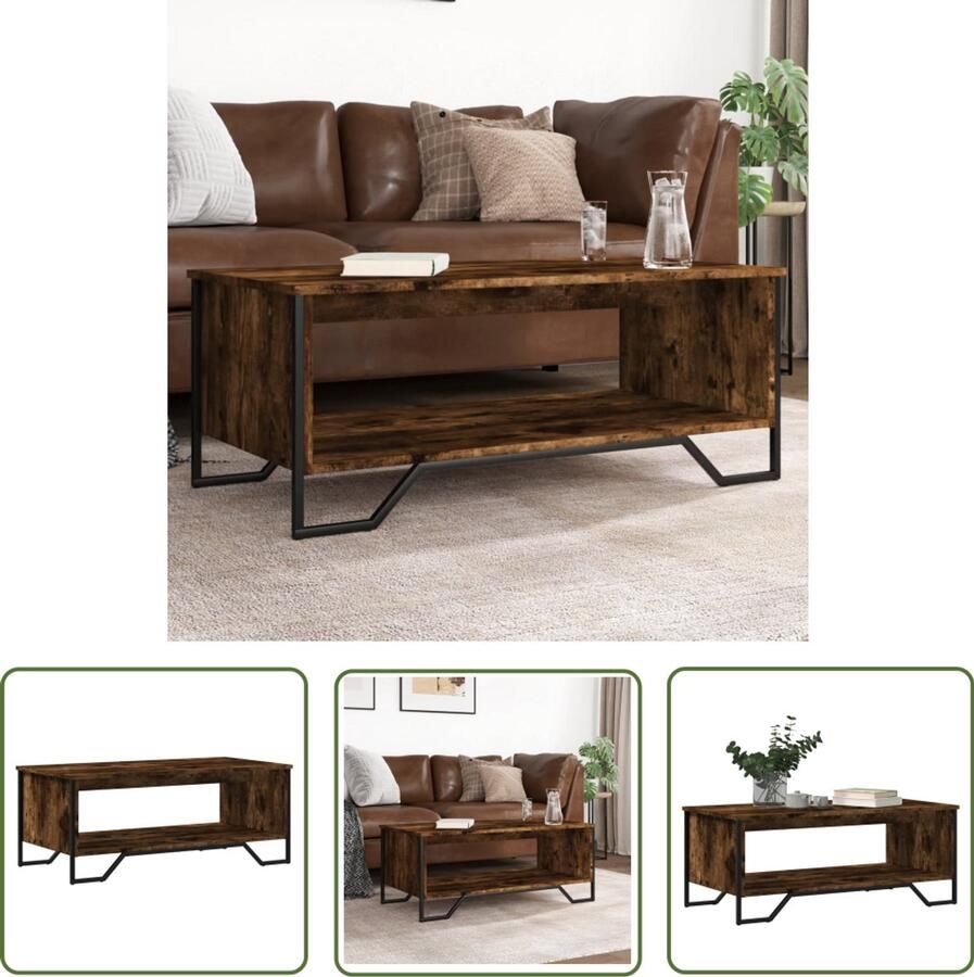 The Living Store Salontafel 100x51x40 cm bewerkt hout gerookt eikenkleurig Salontafel Bijzettafel Houten Tafel Gerookte Eiken Kleur Trenddesign