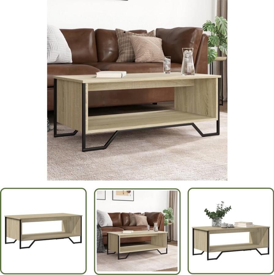The Living Store Salontafel 100x51x40 cm bewerkt hout sonoma eikenkleurig Salontafel Bijzettafel Tv Tafeltje Houten Tafel Eiken Kleur