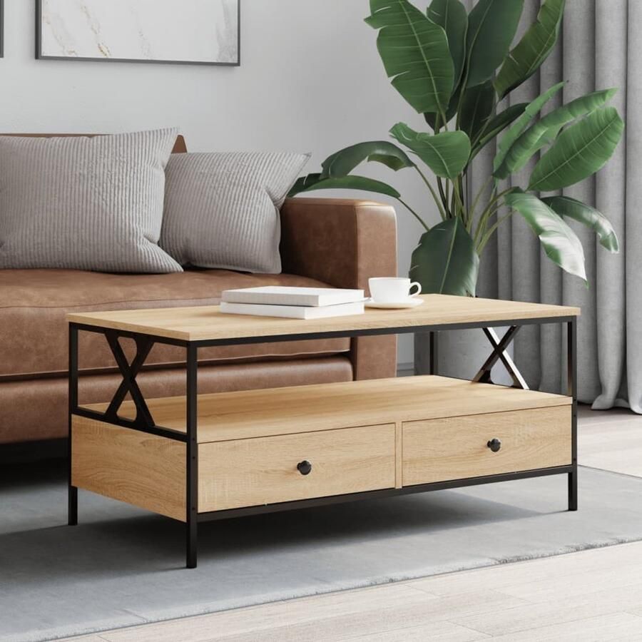 The Living Store Salontafel Sonoma Eiken 100 x 51 x 45 cm Duurzaam bewerkt hout metaal Salontafel Houten Salontafel Sonomaplank Eiken Meubilair Livingroom Furniture