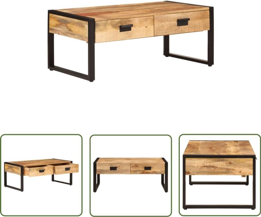 The Living Store Salontafel 100x54x40 cm massief mangohout en ijzer Salontafel Houten Salontafel Mangohout Salontafel Bijzettafel Opbergruimte