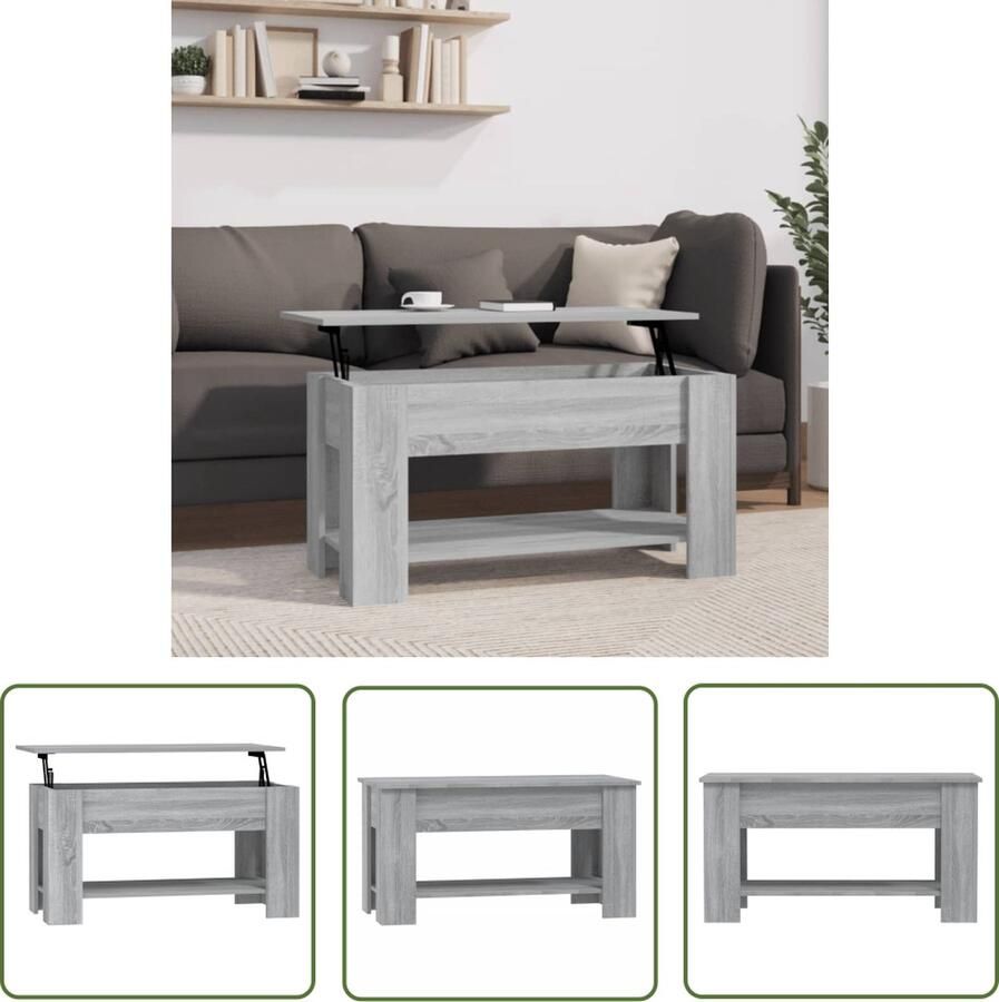 The Living Store Lift-Top Salontafel 101 x 49 x 52 cm Bewerkt hout Grijs sonoma eiken Salontafel Houten Salontafel Liftup Salontafel Grijze Salontafel Multifunctionele Salontafel