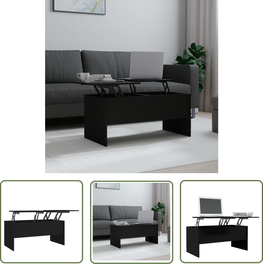 The Living Store Salontafel 102x50 5x46 5 cm bewerkt hout zwart Salontafel Houten Salontafel Zwarte Salontafel Bijzettafel Livingroom Furniture - Foto 2