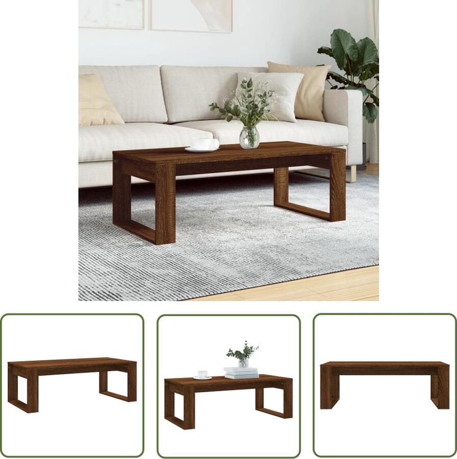 The Living Store Salontafel 102x50x35 cm bewerkt hout bruin eikenkleur Salontafel Houten Salontafel Modern Design Bruine Eiken Kleur Bijzettafel