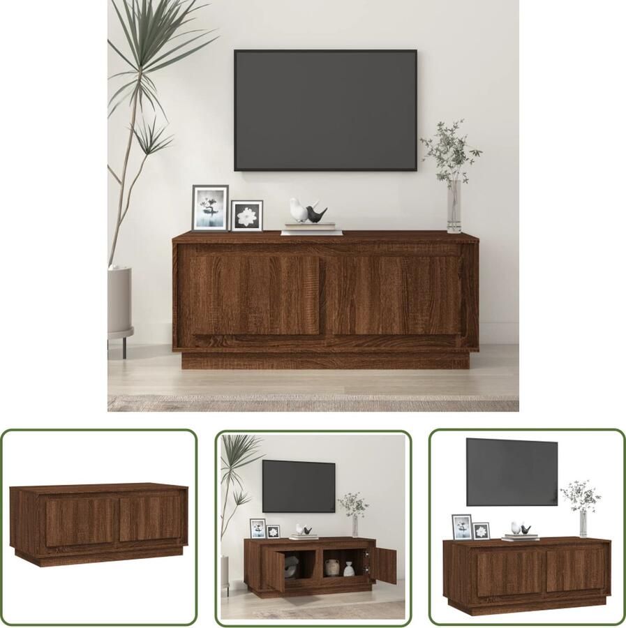 The Living Store Salontafel Trendy Bruineiken 102x50x44 cm Duurzaam bewerkt hout Salontafel Houten Salontafel Trendige Salontafel Bruine Salontafel Met Opbergvak