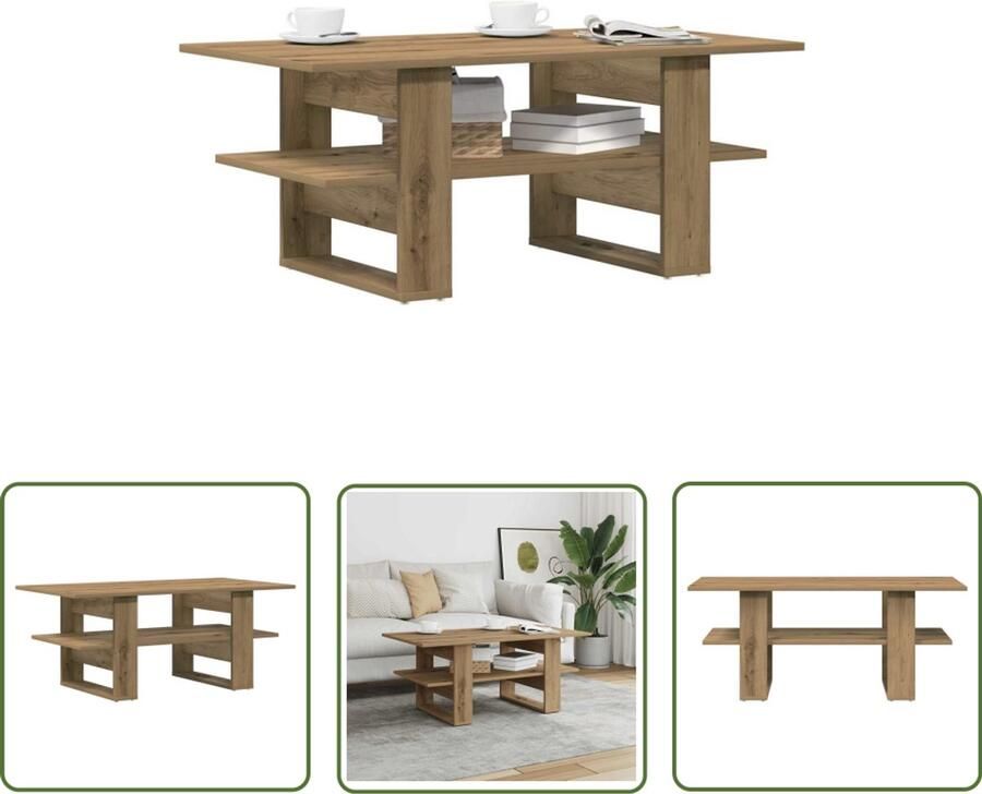 VidaXL Salontafel 102x55x42 cm bewerkt hout artisanaal eikenkleur Salontafel Houten Salontafel Eiken Salontafel Living Room Furniture Coffee Table