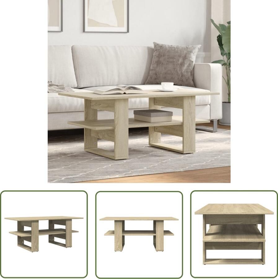 The Living Store Salontafel 102x55x42 cm bewerkt hout sonoma eikenkleurig Salontafel Bijzettafel Houten Salontafel Eiken Meubilair Tv Tafeltje