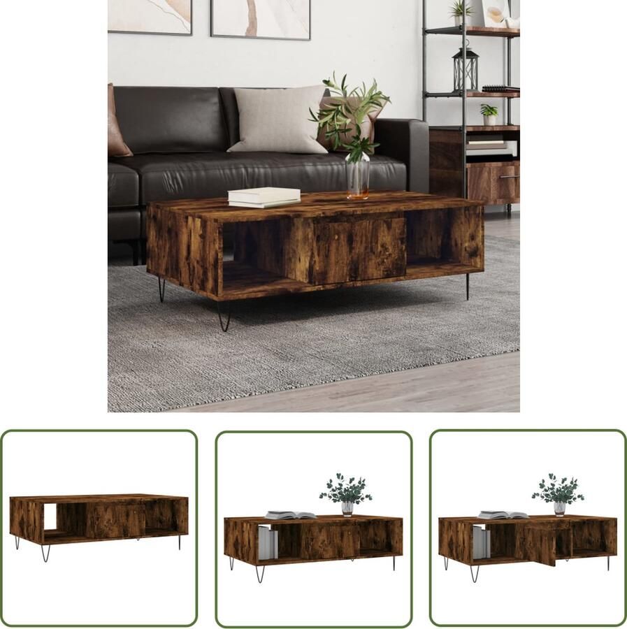 The Living Store Salontafel Houten Bijzettafel 104 x 60 x 35 cm Gerookt Eiken Salontafel Houten Salontafel Bijzettafel Gerookte Eiken Meubilair Salontafeltje