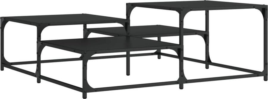 The Living Store Salontafel 107x107x40 cm bewerkt hout zwart Salontafel Industrieel Design Zwarte Salontafel Houten Salontafel Metalen Salontafel