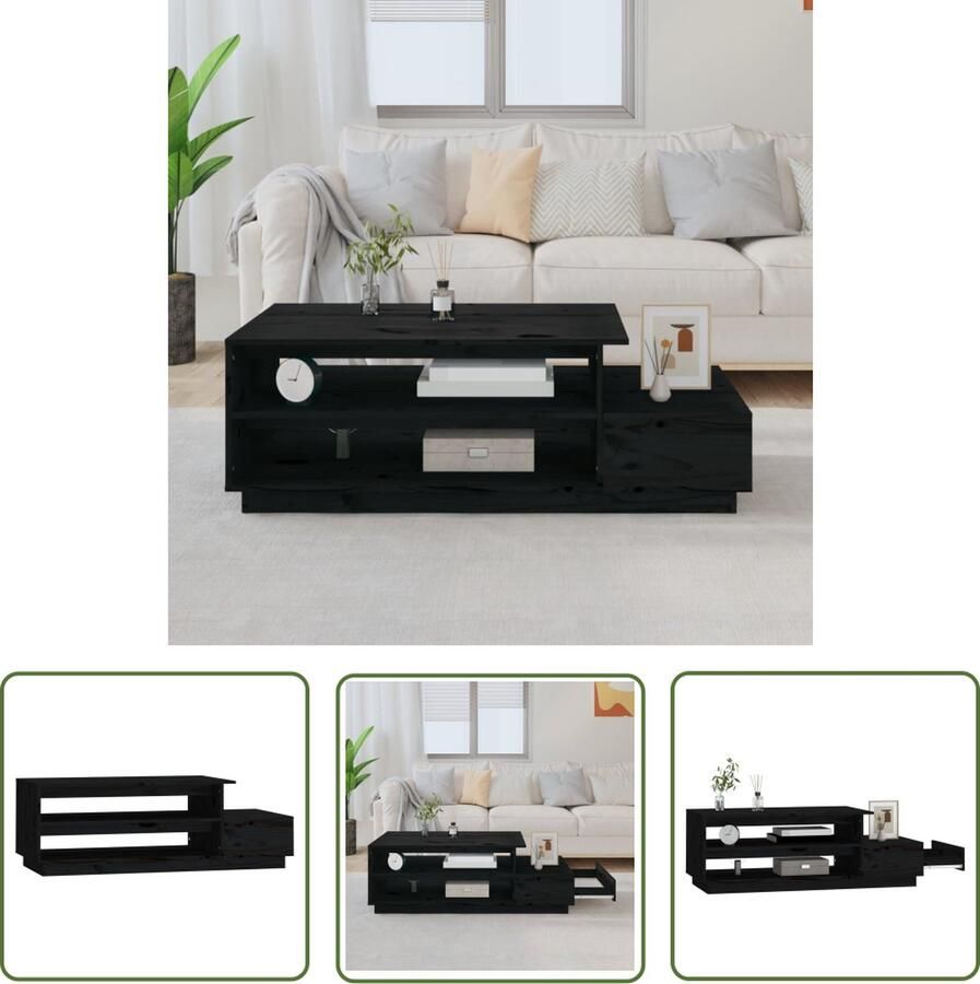 The Living Store Houten Salontafel Zwart Massief Grenenhout 120 x 50 x 40.5 cm Salontafel Houten Salontafel Grenenhouten Salontafel Zwarte Salontafel Design Salontafel - Foto 2