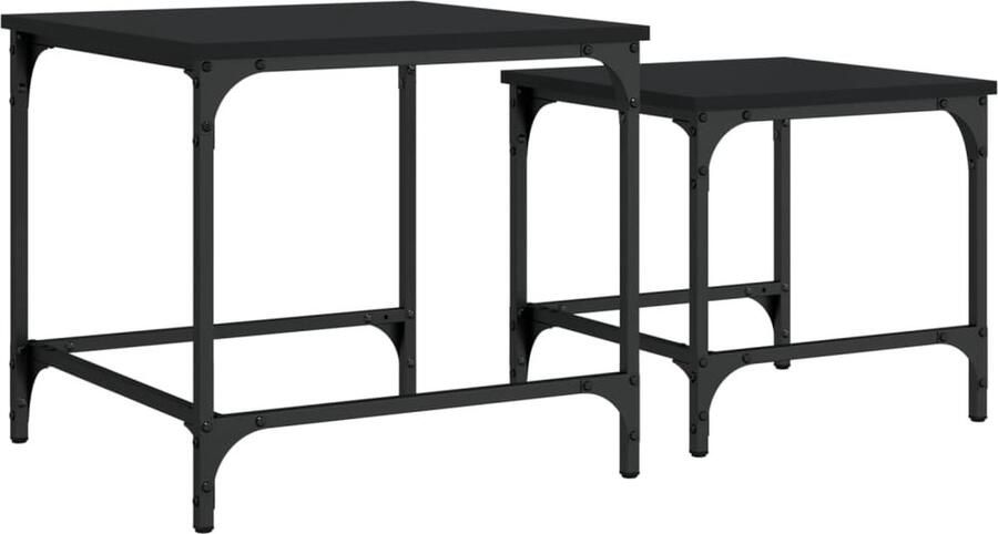 The Living Store 2-delige Tafeltjesset bewerkt hout zwart Salontafel Set Industrieel Design Houten Salontafel Zwarte Salontafel Nestkasten
