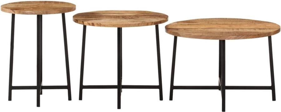 VidaXL Nesttafel Nesttafels Bijzettafel Banktafel 3-delige Salontafelset massief mangohout en ijzer - Foto 2
