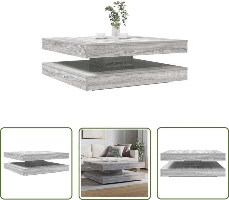 The Living Store Salontafel 360 graden draaibaar 90x90x34 5cm grijs sonoma eiken Salontafel Draaitafel Houten Salontafel Grijze Salontafel Roterende Tafel