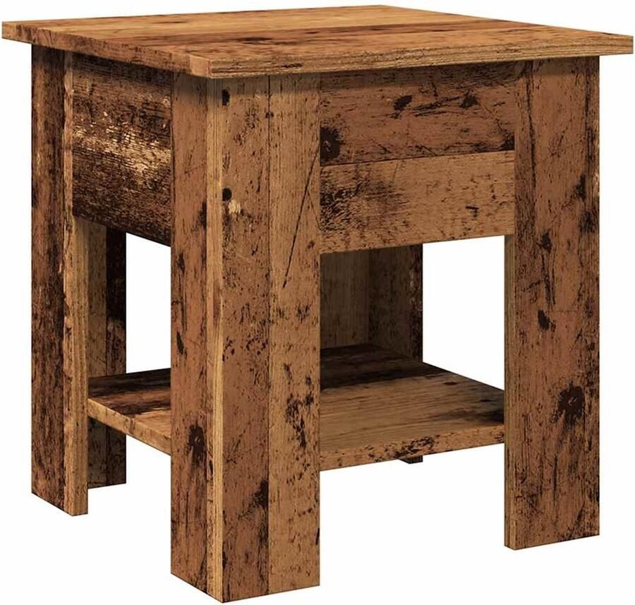 The Living Store Salontafel 40x40x42 cm bewerkt hout oud houtkleurig Salontafel Houten Salontafel Vintage Salontafel Compact Salontafel Bijzettafel