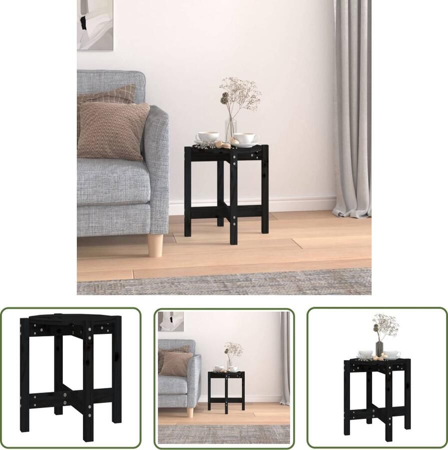 The Living Store Houten Salontafel Massief Grenenhout 42.5 x 45 cm (Ã¸ x H) Salontafel Houten Salontafel Grenenhouten Salontafel Zwarte Salontafel Bijzettafel - Foto 2