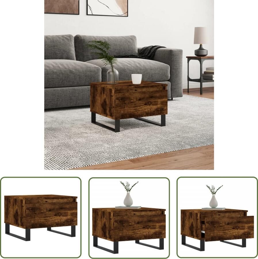 The Living Store Salontafel Bewerkt Hout Lade Stevig Tafelblad Metalen Poten Salontafel Houten Salontafel Bijzettafel Salontafeltje Koffietafel