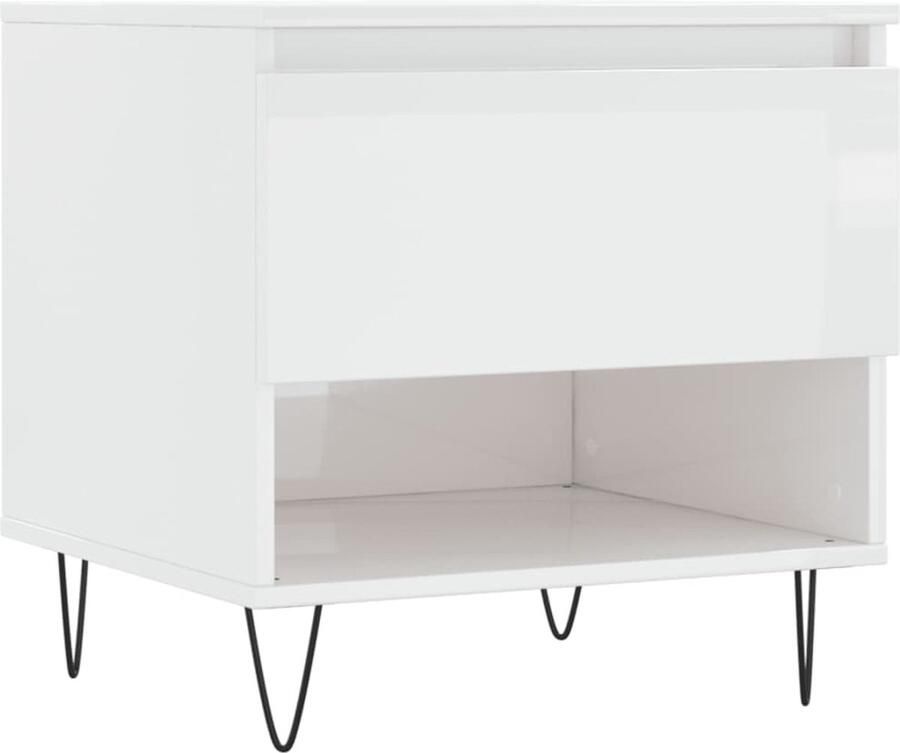 The Living Store Salontafel Hoogglans Wit 50 x 46 x 50 cm Bewerkt hout en metaal Salontafel Houten Salontafel Witte Salontafel Modern Salontafel Multifunctionele Salontafel