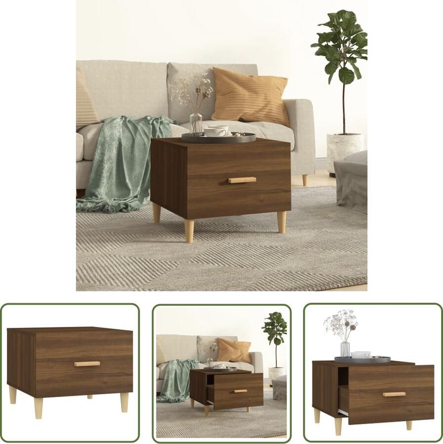 The Living Store Salontafel 50x50x40 cm bewerkt hout bruin eikenkleur Salontafel Houten Salontafel Bruine Eiken Salontafel Salontafeltjes Kleine Salontafel - Foto 2