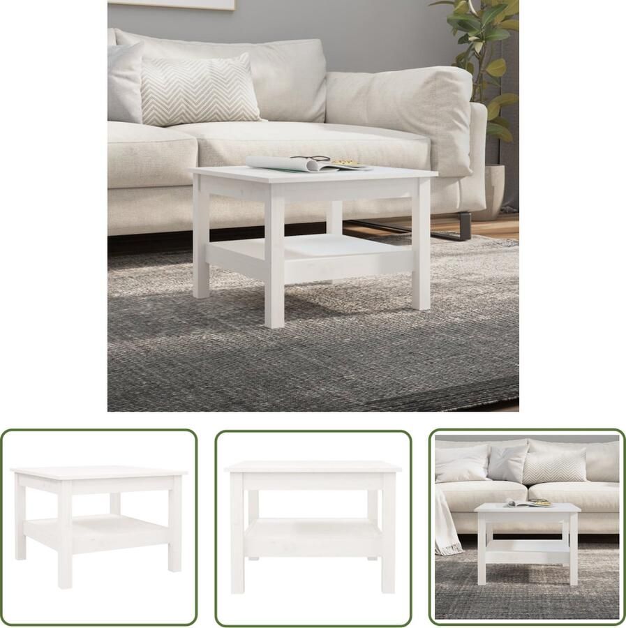 The Living Store Salontafel Houten Massief Grenenhout 55x55x40cm Wit Salontafel Houten Salontafel Grenenhouten Salontafel Witte Salontafel Salontafeltje - Foto 2