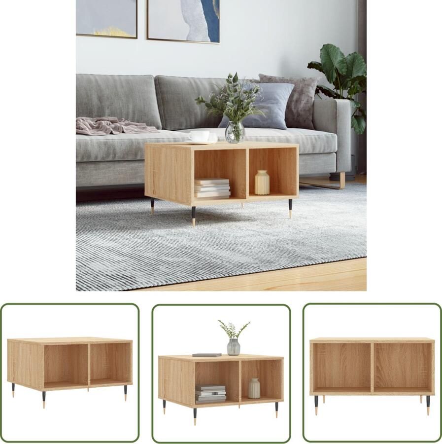 The Living Store Salontafel Sonoma Eiken 60 x 50 x 36.5 cm Bewerkt hout en metaal Salontafel Houten Salontafel Bruin Sonomaplank Design Salontafel