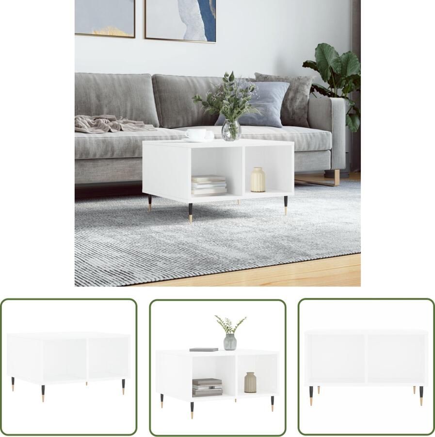 The Living Store Salontafel Hout en Metaal 60x50x36.5 cm Wit Salontafel Houten Salontafel Witte Salontafel Kleine Salontafel Bijzettafel