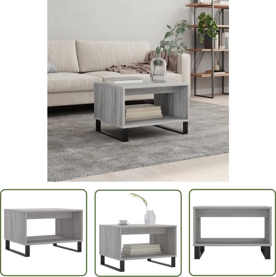 VidaXL Salontafel 60x50x40 cm bewerkt hout grijs sonoma eikenkleurig Salontafel Houten Salontafel Grijze Salontafel Moderne Salontafel Tv Tafellaar