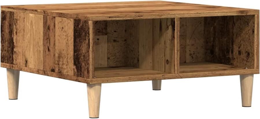 The Living Store Salontafel 60x60x30 cm bewerkt hout oud houtkleurig Salontafel Houten Salontafel Bijzettafel Coffeetable Vintage Meubels