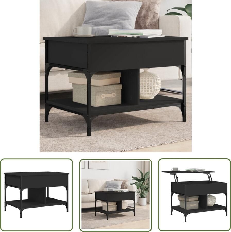 The Living Store Salontafel 70x50x50 cm bewerkt hout en metaal zwart Salontafel Zwarte Salontafel Moderne Salontafel Houten Salontafel Metalen Salontafel