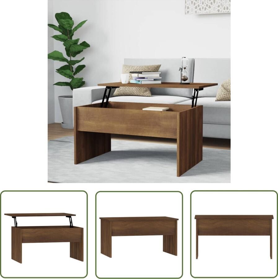 The Living Store Salontafel Lift-Top Bruineiken 80 x 50.5 x 41.5 cm Bewerkt hout Salontafel Houten Salontafel Bruine Salontafel Lift-top Tafel Multifunctionele Tafel - Foto 3