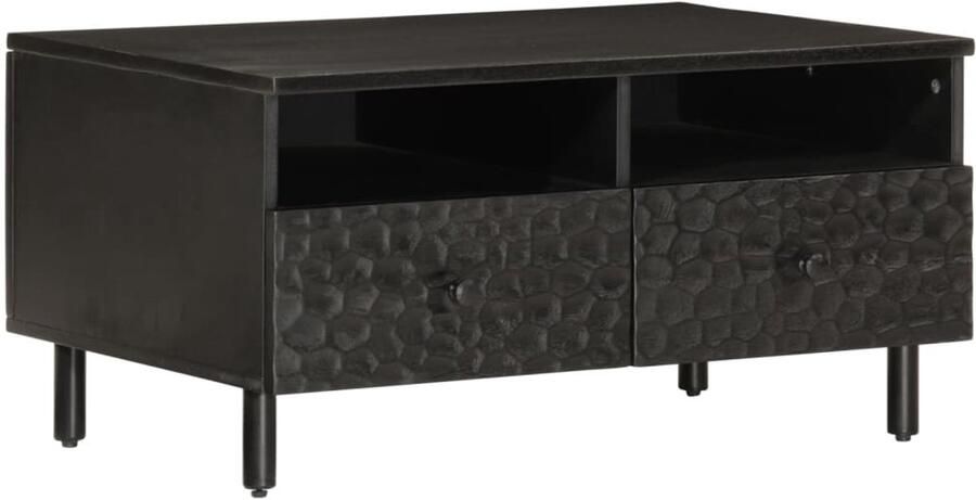 The Living Store Salontafel 80x54x40 cm massief mangohout zwart Salontafel Houten Salontafel Mangohouten Salontafel Zwarte Salontafel Bijzettafel