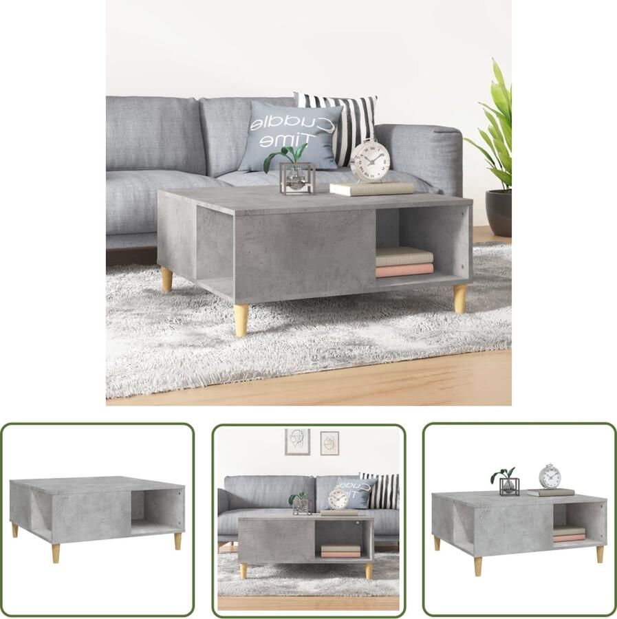 The Living Store Salontafel Betongrijs 80 x 80 x 36.5 cm Bewerkt hout en massief eucalyptushout Salontafel Houten Salontafel Beton Grijze Salontafel Grijs Bijzettafel