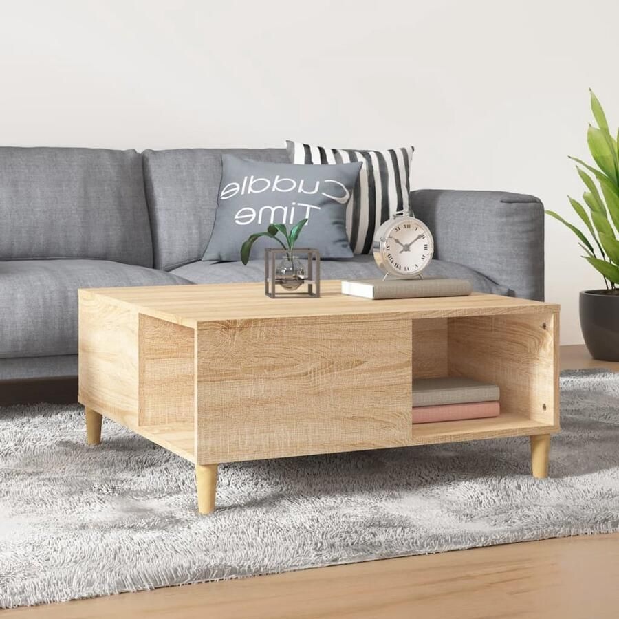The Living Store Salontafel Sonoma Eiken 80 x 80 x 36.5 cm Bewerkt hout en Massief Eucalyptushout Salontafel Houten Salontafel Eiken Salontafel Bruine Salontafel Bijzettafel