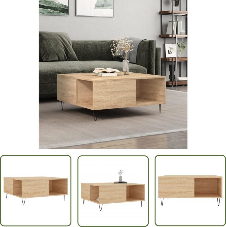 The Living Store Salontafel 80x80x36 5 cm bewerkt hout sonoma eikenkleurig Salontafel Houten Salontafel Eiken Salontafel Design Salontafel Met Lade