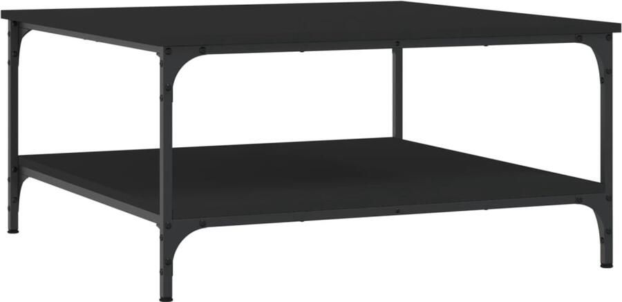 The Living Store Salontafel Zwart Bewerkt Hout en Ijzer 80 x 80 x 40 cm Stevig Frame Salontafel Houten Salontafel Zwarte Salontafel Modern Salontafel Compact