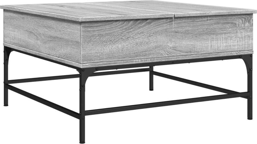 The Living Store Salontafel 80x80x45 cm bewerkt hout en metaal grijs sonoma Salontafel Woonkamer Meubilair Houten Salontafel Grijze Salontafel Moderne Salontafel - Foto 2
