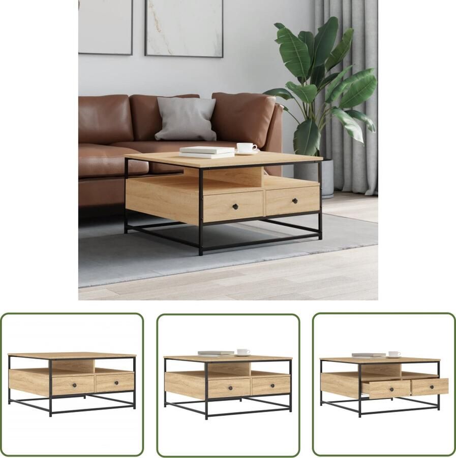 The Living Store Salontafel 80x80x45 cm bewerkt hout sonoma eikenkleurig Salontafel Houten Salontafel Salontafeltje Eiken Salontafel Moderne Salontafel