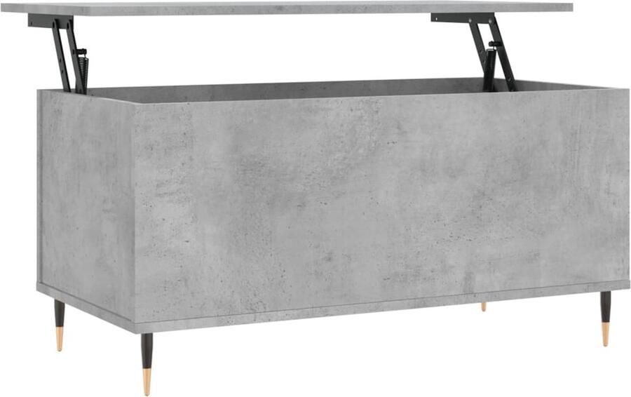 The Living Store Salontafel Lift-top ontwerp Duurzaam bewerkt hout Voldoende opbergruimte Metalen poten Veelzijdig Betongrijs 90 x 44.5 x 45 cm Montage vereist Grijs
