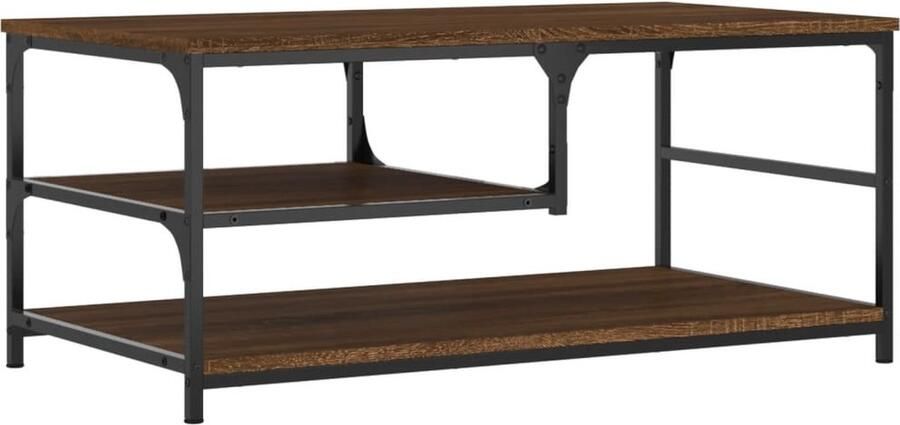 The Living Store Salontafel Bruineiken 90x49x40 cm Bewerkt hout en metaal Salontafel Houten Salontafel Bruine Eiken Salontafel Bijzettafel Living Room Furniture