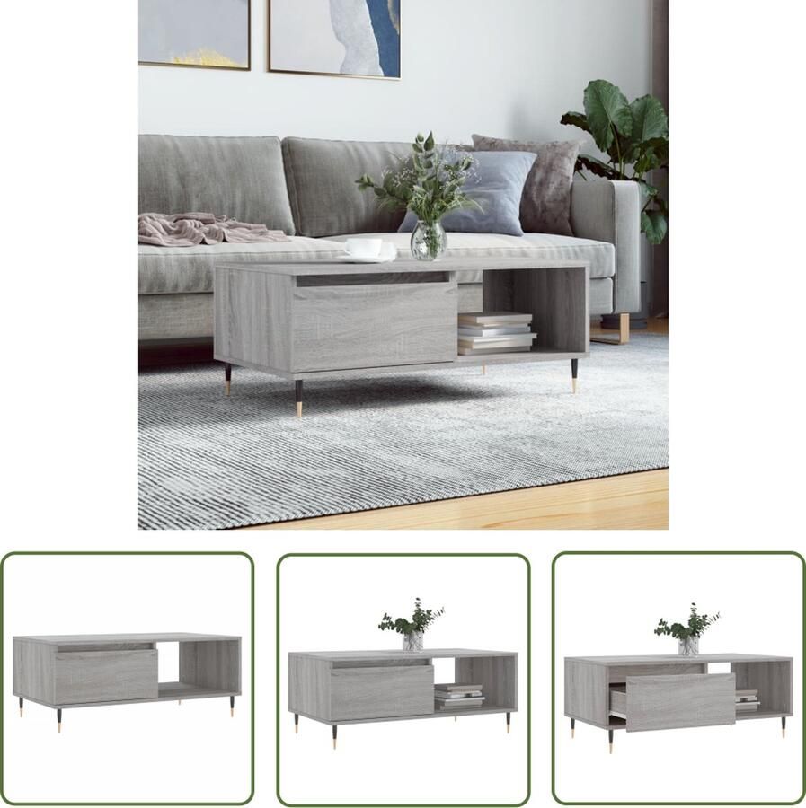 The Living Store Salontafel Grey Sonoma Eiken Hout Metaal 90x50x36.5cm Salontafel Houten Salontafel Grijze Salontafel Met Lade Modern Salontafel