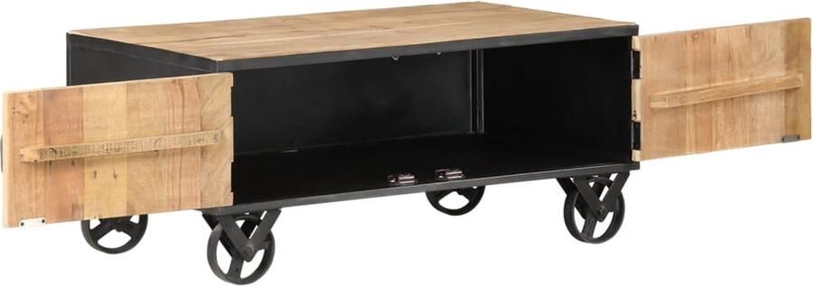 The Living Store Houten Salontafel IndustriÃle Stijl 90 x 50 x 39 cm Gerecycled Hout Staal Salontafel Houten Salontafel Industriele Salontafel Vintage Salontafel Hergebruikt Hout - Foto 2