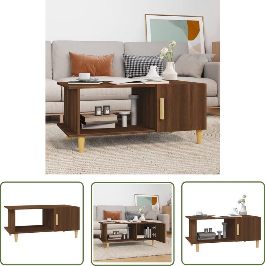 The Living Store Salontafel 90x50x40 cm bewerkt hout bruin eikenkleur Salontafel Houten Salontafel Bruine Salontafel Bruine Eiken Salontafel Met Opbergruimte - Foto 2