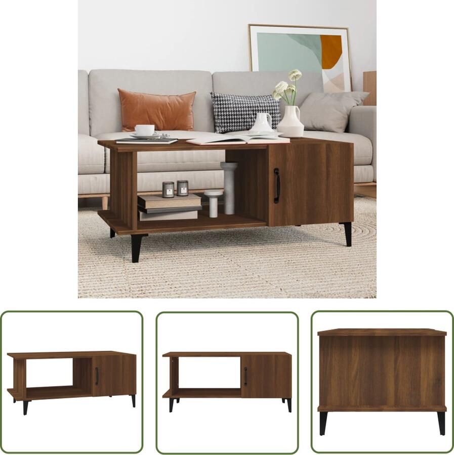 The Living Store Salontafel IndustriÃle Stijl 90 x 50 x 40 cm Bruineiken Salontafel Houten Salontafel Industriële Salontafel Bruin Bijzettafel - Foto 3