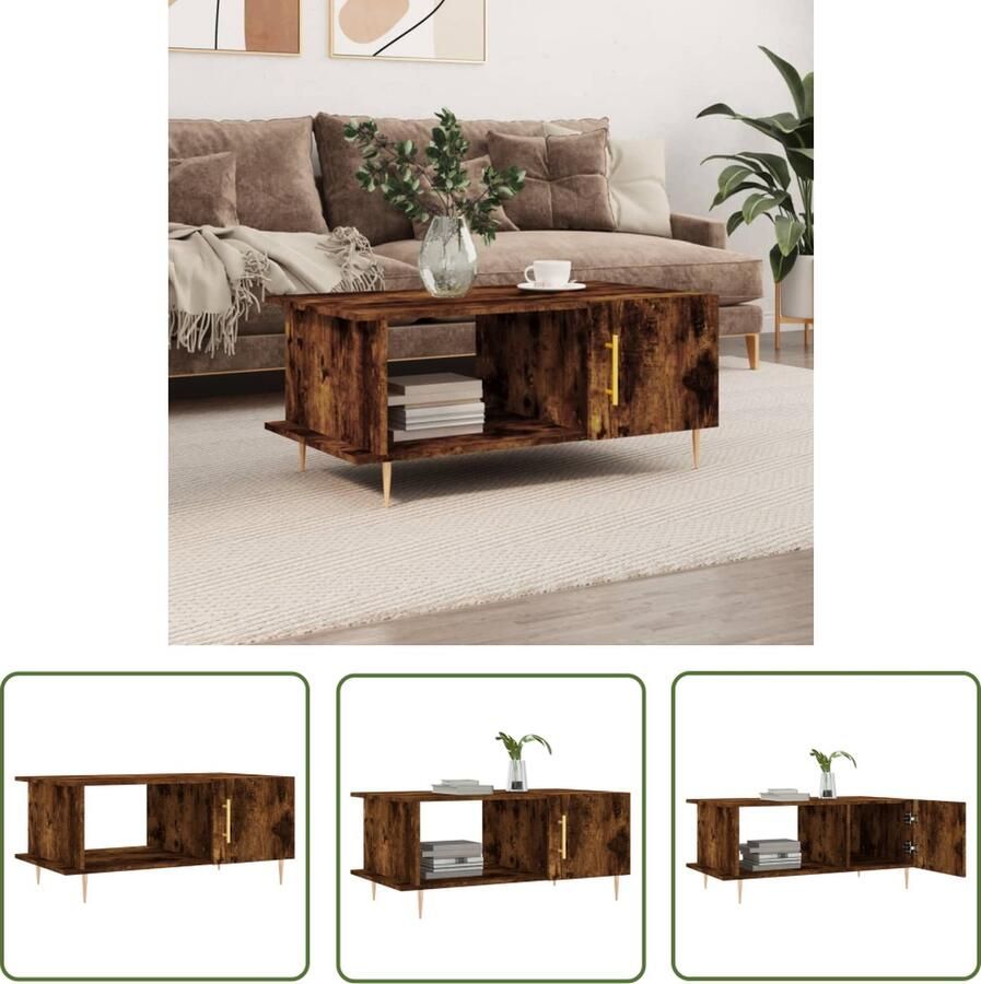 The Living Store Salontafel 90x50x40 cm bewerkt hout gerookt eikenkleurig Salontafel Houten Salontafel Bruine Salontafel Met Lade Vintage Salontafel