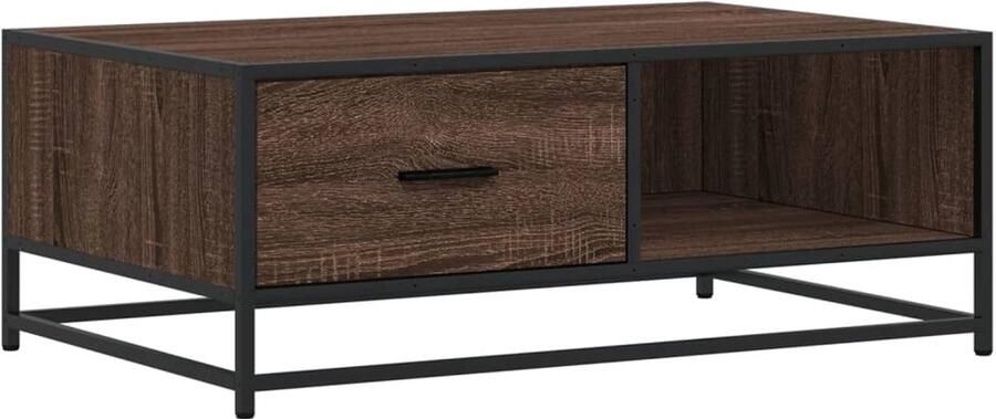 The Living Store Salontafel 90x57x35 cm bewerkt hout en metaal bruin eikenkleur Salontafel Houten Salontafel Bijzettafel Industrieel Meubilair Bruine Salontafel