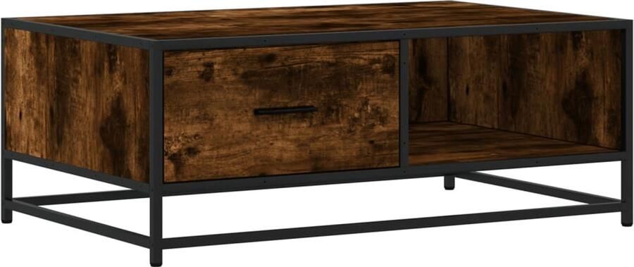 The Living Store Salontafel 90x57x35 cm bewerkt hout en metaal gerookt eiken Salontafel Houten Salontafel Industrieel Meubilair Bijzettafel Tv Tafeltje