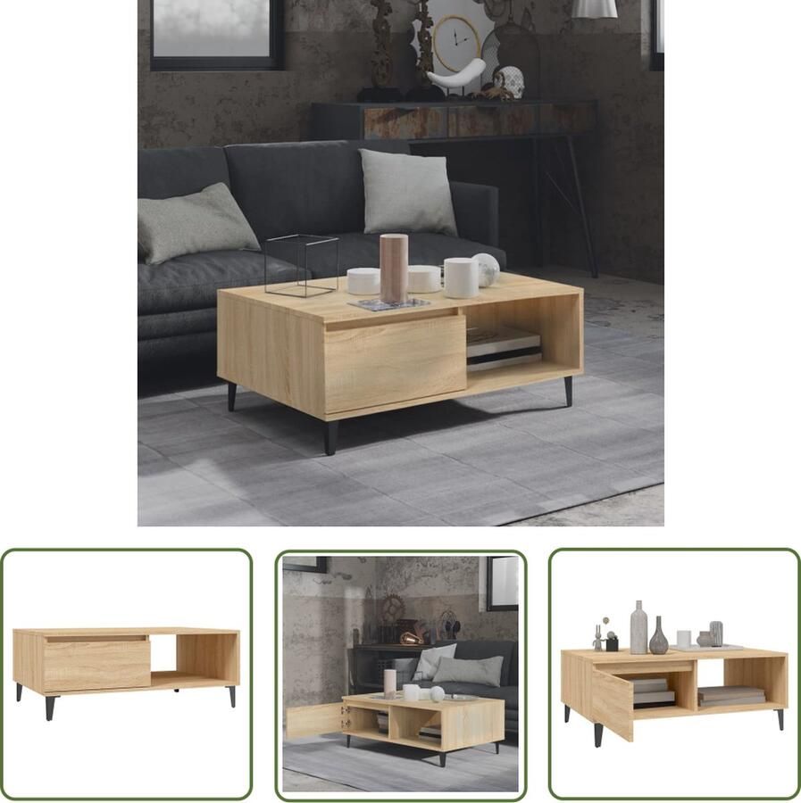 The Living Store Middentafel Sonoma Eiken 90 x 60 x 35 cm Spaanplaat en Metaal Salontafel Houten Salontafel Eiken Salontafel VidaXL Salontafel Tweedehands Salontafel - Foto 2