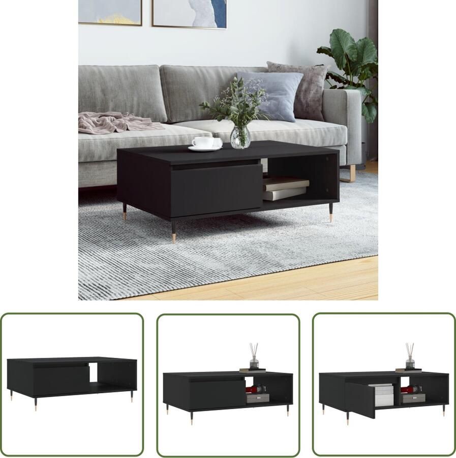 The Living Store Salontafel Zwart Salontafel 90x60x35 cm Bewerkt hout en ijzer Salontafel Zwarte Salontafel Houten Salontafel Metalen Salontafel Bijzettafel Tv Tafellaar