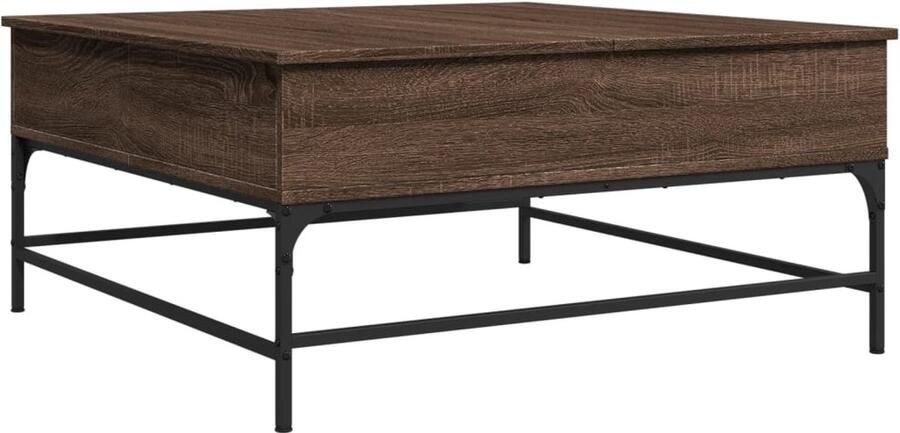 The Living Store Salontafel 95x95x45 cm bewerkt hout en metaal bruin eikenkleur Salontafel Houten Salontafel Bruine Salontafel Lift Top Tafel Multifunctionele Tafel - Foto 2