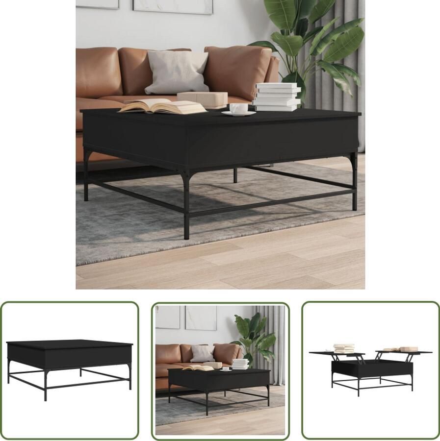 VidaXL Salontafel 95x95x45 cm bewerkt hout en metaal zwart Salontafel Houten Salontafel Metalen Salontafel Zwarte Salontafel Design Salontafel